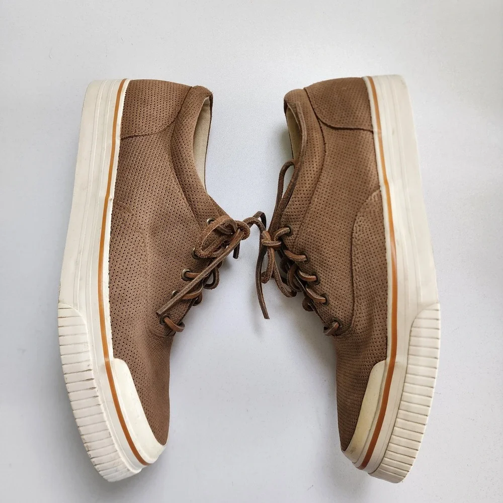 Ocean Pacific Mens Sneakers Perforated Leather Size 12 Almond Brown Skater Beach